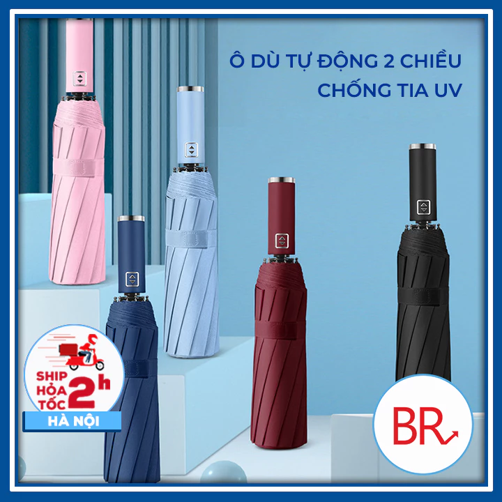 Ô dù tự động gấp gọn 2 chiều chống tia UV 10 nan che nắng đi mưa - Ô tự động đóng mở 2 lớp dày dặn chống thấm 01878