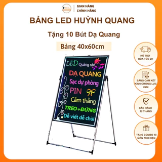 Bảng Led Huỳnh Quang, Bảng Viết Dạ Quang 40x60cm Tặng kèm (chân giá + bút + Điều khiển + khăn lau)