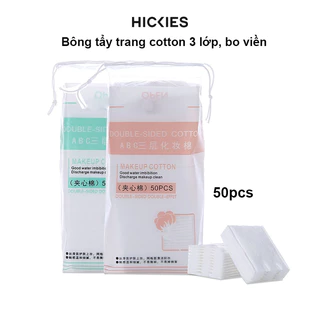 Bông Tẩy Trang Lameila - hickies - Gói 50 miếng, hình vuông bo viền 2 bên, ép 3 lớp