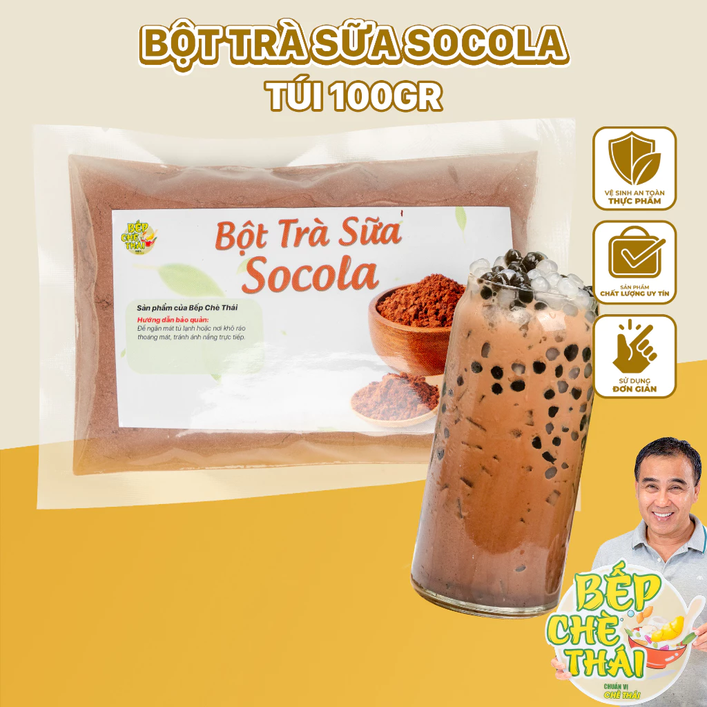 Bột trà sữa socola thơm ngon đậm vị cacao - túi 100gr - Bếp Chè Thái