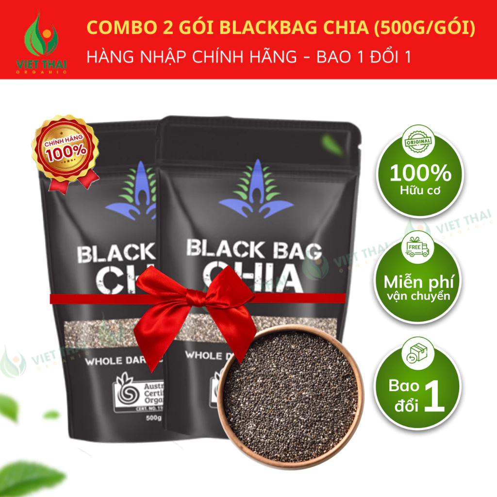 【MỚI】Combo 2 Gói Hạt Chia Đen Chia Black Bag Úc Chuẩn Chất Lượng Giảm Cân Detox Thanh Lọc Giải Nhiệt (Việt Thái Organic)