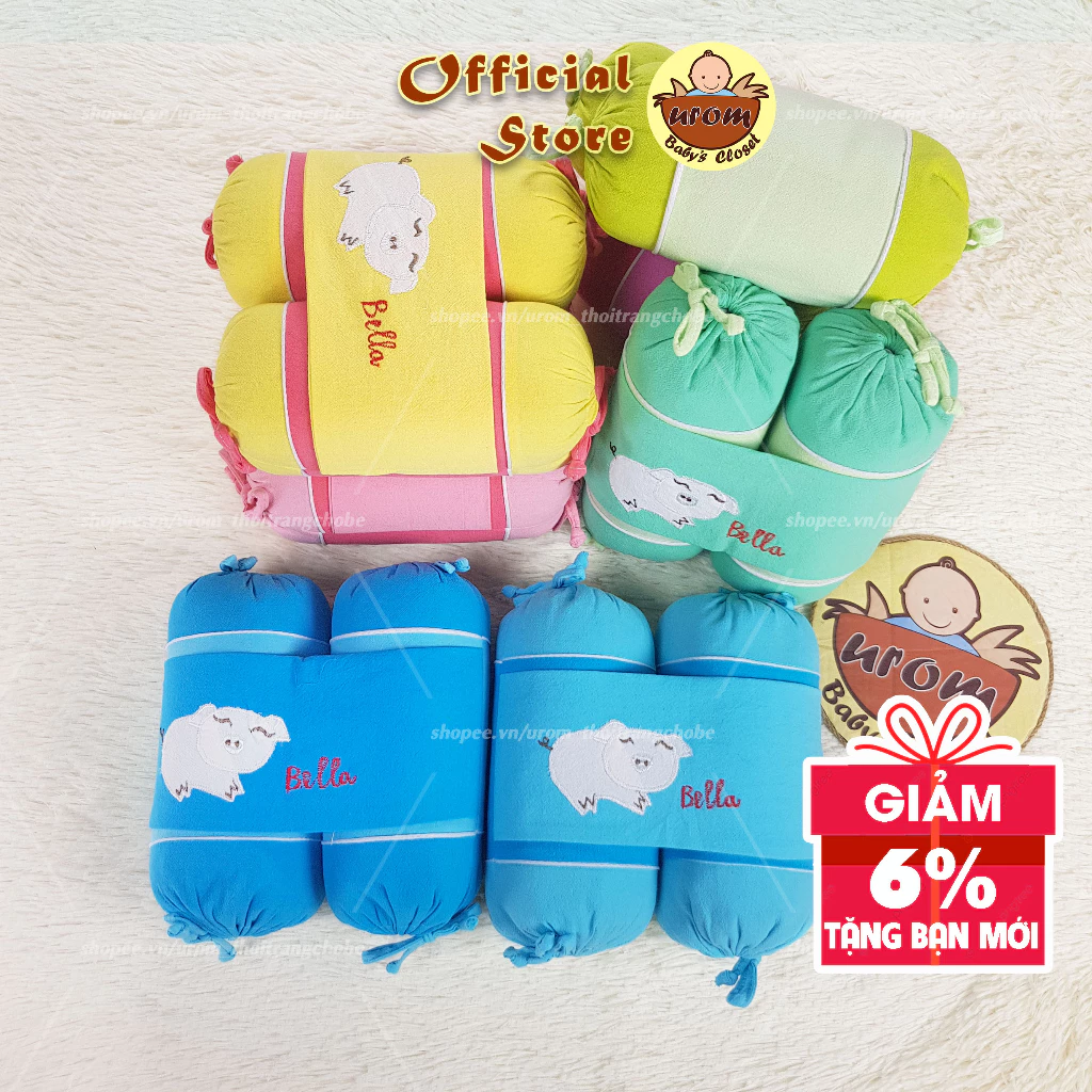 Gối chặn vỏ đậu đỗ xanh cho bé sơ sinh và trẻ nhỏ vỏ Cotton Cara họa tiết thêu tay dễ thương