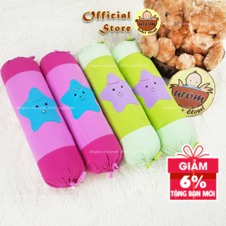 Gối ôm cho bé bộ 2 chiếc 50cm bông gòn Microfiber vỏ Cotton Cara dây rút họa tiết trẻ em hình sao, xe oto, mèo kitty