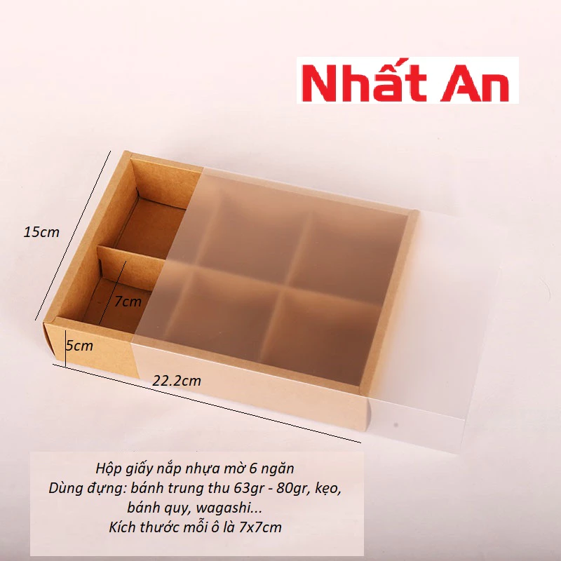 Hộp giấy nắp nhựa mờ 6 ngăn - set 10 hộp - có 2 màu