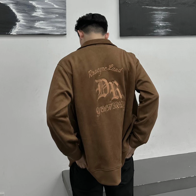 Áo Jacket da lộn nút bấm SAM màu ĐEN/NÂU 🖤 Nam Nữ Unisex 🖤 Áo khoác form rộng Jaystoree 🖤