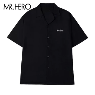 Áo sơ mi nam ngắn tay cổ vest pijama form rộng phong  M.ro SMC15 màu đen trắng phong cách Thời trang Hàn Quốc