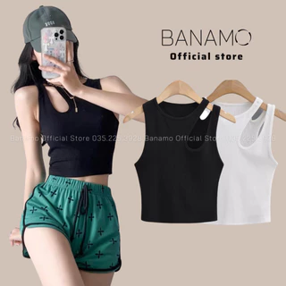 Áo croptop nữ Banamo Fashion áo ba lỗ cổ tròn khoét vai 319