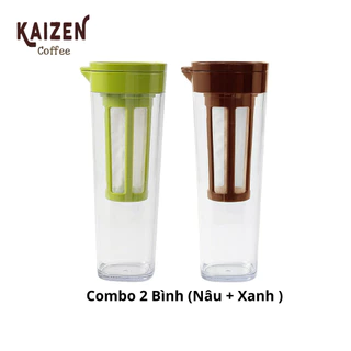 Combo 2 Bình (Nâu + Xanh) pha cafe COLD BREW nhựa nguyên sinh ABS 1.1L - Kaizen Coffee