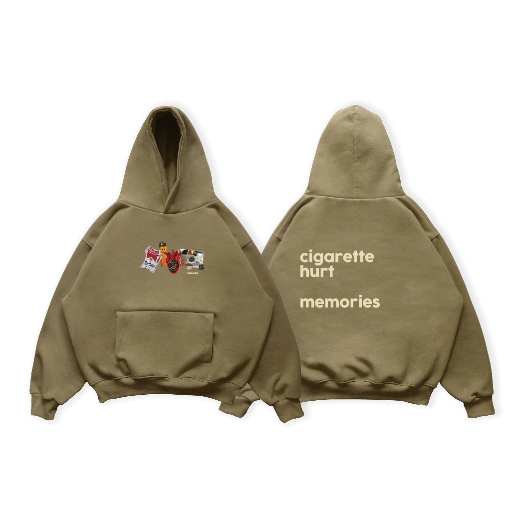 ÁO HODDIE BASIC UNISEX "MEMORIES" MÀU BE FORM BOXY | ALEKSTUDIO