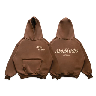 ÁO HODDIE BASIC UNISEX "SIGNAL" MÀU NÂU CHOCOLATE FORM BOXY | ALEKSTUDIO