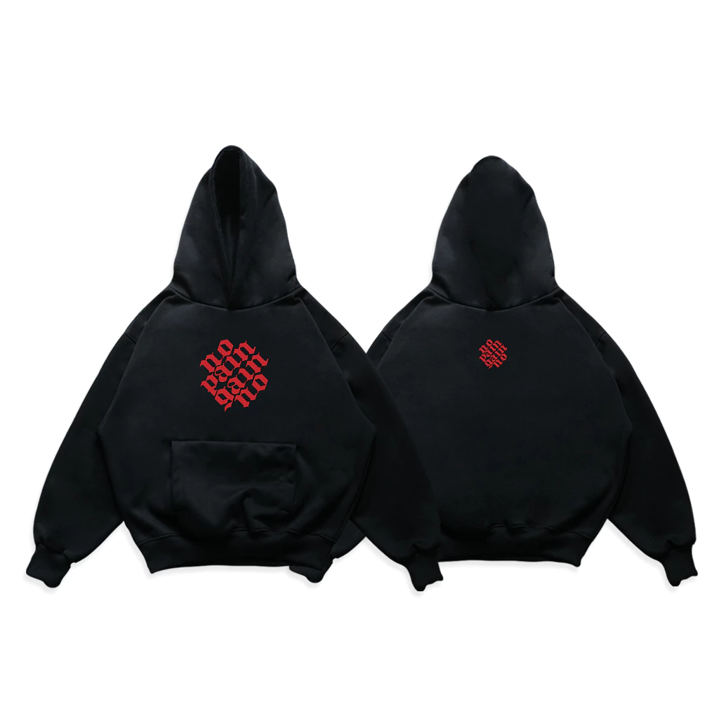 ÁO HODDIE BASIC UNISEX "NO PAIN NO GAIN" MÀU ĐEN FORM BOXY | ALEKSTUDIO