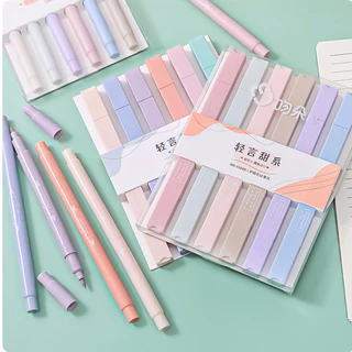 Set 6 bút highlight 2 đầu chữ nhật màu pastel