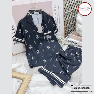 Bộ pijama nữ áo cộc quần ngố họa tiết chữ chất lụa cao cấp Xumaki Store BO039B