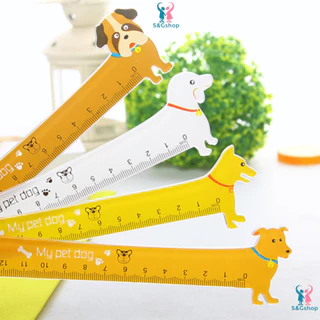 Thước kẻ hình động vật chó con, thước nhựa 15cm đồ dùng học tập làm quà tặng cute cho học sinh