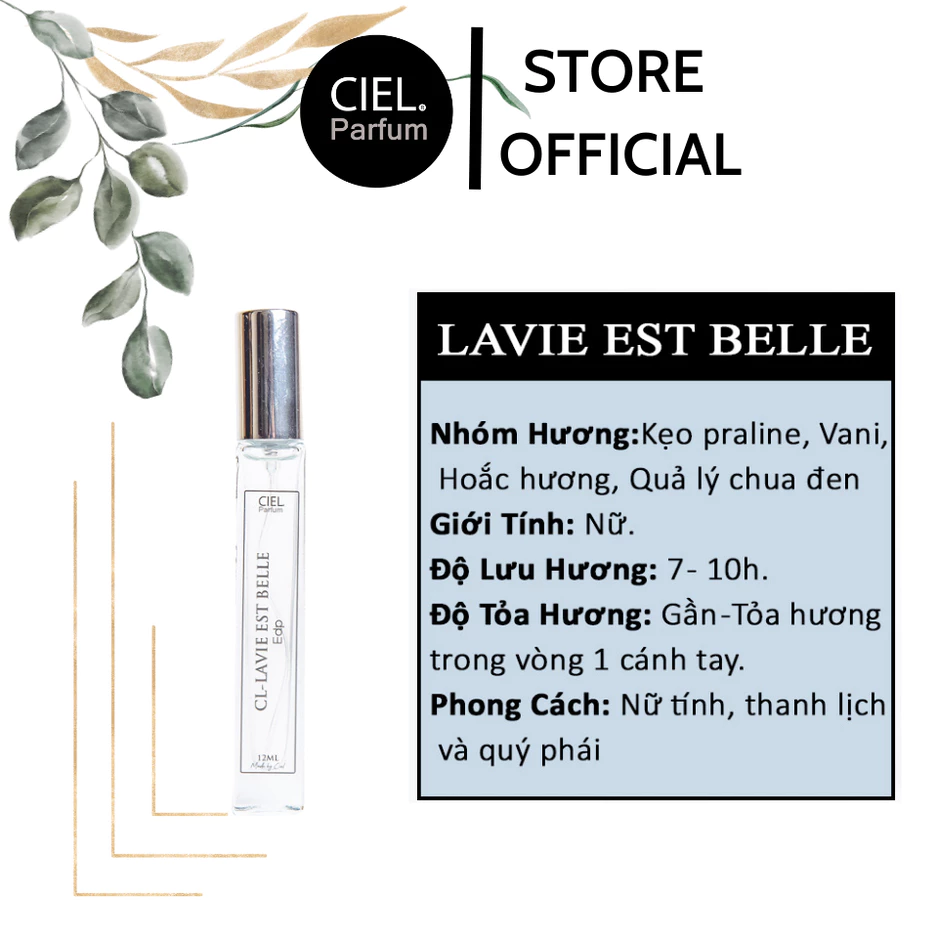 Nước hoa nữ CL LAVIE EST BELLE Edp chính hãng CIEL Parfum 12ml phong cách nữ tính, thanh lịch và quý phái