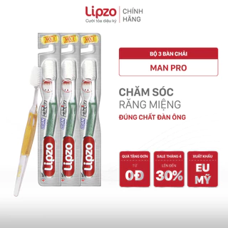 Combo 3 Bàn Chải Đánh Răng Lipzo Pro For Man Cho Nam Giới Men Răng Yếu Công Nghệ Lông Nở Kết Hợp Chỉ Tơ Nha Khoa Mềm Mản