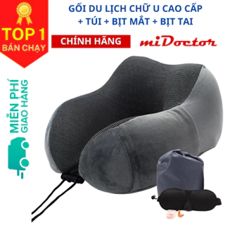 [Màu Xám Đậm] Gối Ngủ Văn Phòng Du Lịch Chữ U Tặng Kèm Bịt Mắt, Bịt Tai Chống Mỏi Chất Liệu Memory Foam - Hãng miDoctor