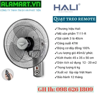 Quạt treo tường remote Hali T111-R hoạt động êm sử dụng phòng ngủ phòng khách