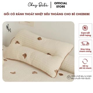 Gối cho bé sơ sinh 100% cotton lụa có rãnh thoát nhiệt, vải lưới 3D thoáng mát Chezbebe