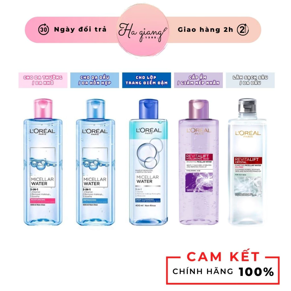 Nước tẩy trang cho mọi loại da L'Oreal Paris 3-in-1 Micellar Water 400ml