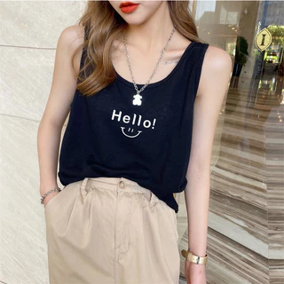 Áo thun 3 LỖ, áo Sát Nách nữ chất cotton xược in hình Hello NEONVN - áo 2 dây nữ mùa hè in hình mát mẻ hàn quốc