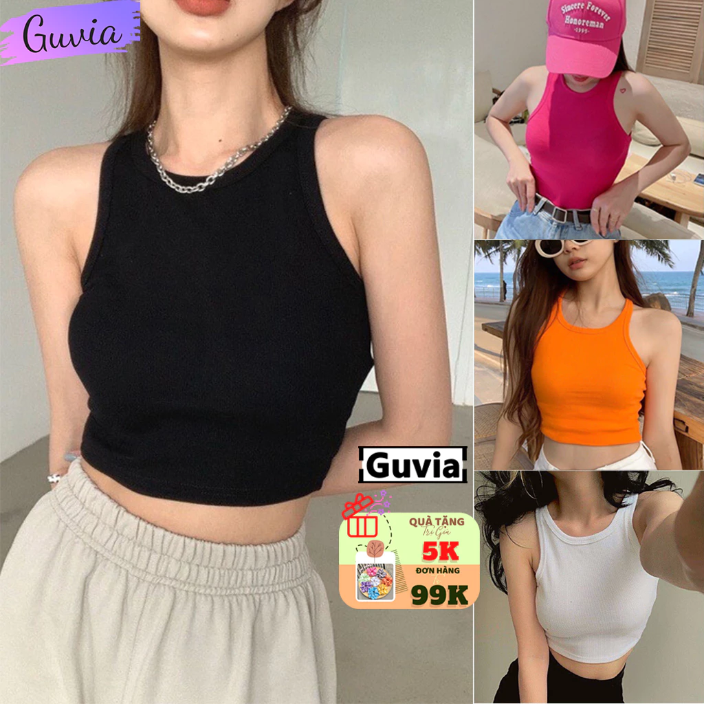 Áo Croptop Ba Lỗ Nữ NGƯỢC Trơn Ôm Body Chất Tốt, Áo CRT Kiểu nữ ôm thun gân mềm mát GUVIA CR1