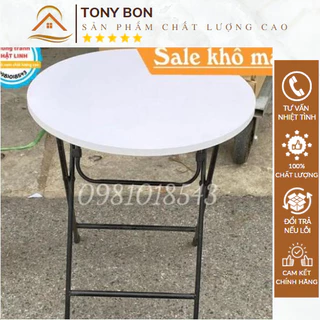 BÀN TRÒN TRẮNG D50 bàn trà chân dẹt cao 50 ngồi cafe ban công