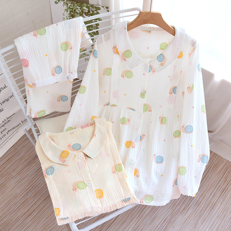 Bộ Pijama ở cữ sau sinh chất liệu xô nhật, xô muslin mềm mại và thoáng mát, đồ ngủ ở cữ mẫu ốc sên