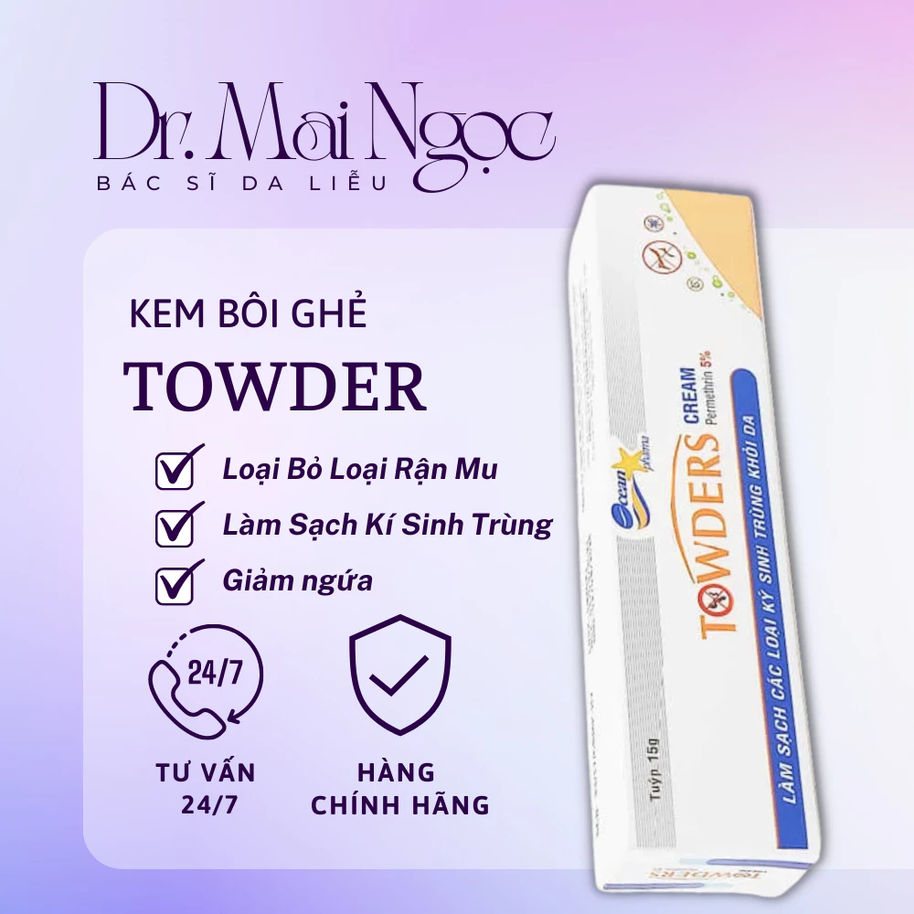 Kem bôi ghẻ Towder Cream Loại Bỏ Các Loại Rận Mu Và Làm Sạch Kí Sinh Trùng Khỏi Da Tuyp 15g