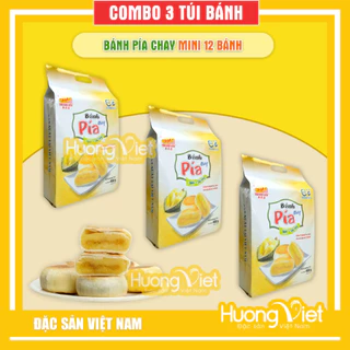 Combo 3 gói bánh pía Chay Mini 480gr, bánh pía đậu xanh sầu riêng Tân Huê Viên, đặc sản miền Tây