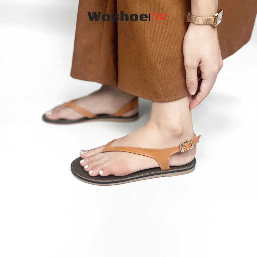 Giày sandal nữ xỏ ngón quai chéo đế bệt WOSHOE đi học đi biển big size WG008