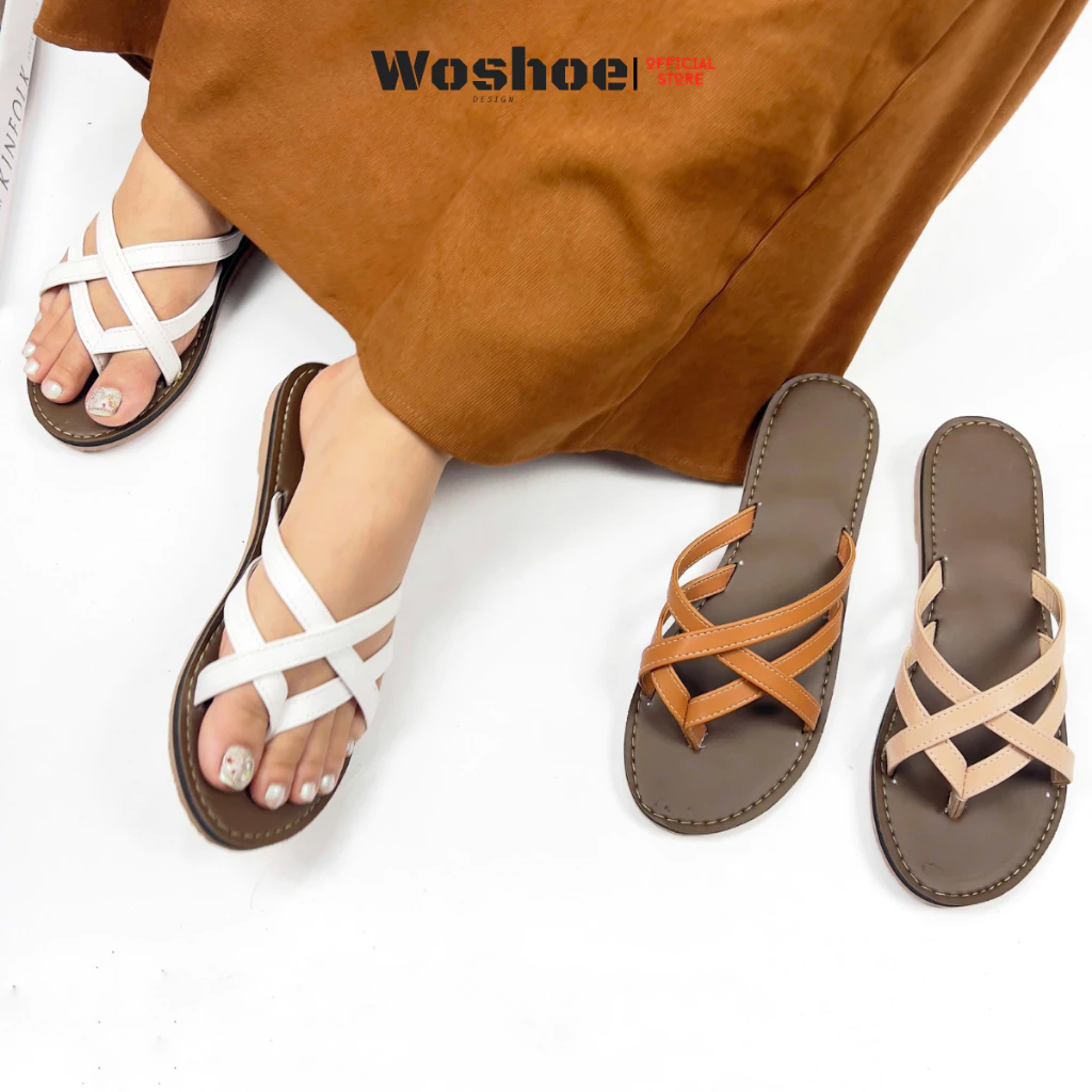 Dép lê nữ quai chéo đan đế bệt WOSHOE big size 34-42