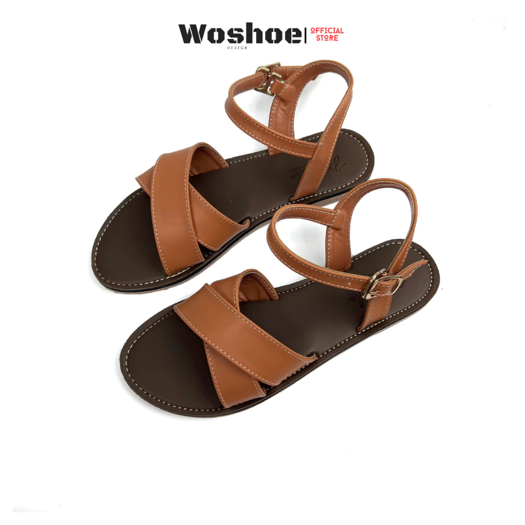 Giày sandal nữ quai chéo đế bệt WOSHOE xăng đan đế bằng big size 34-42 WG026