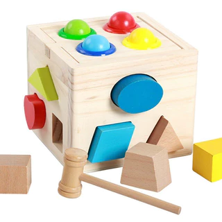 Đồ Chơi Gỗ Montessori Hộp Thả Hình Đập Bóng Hình Khối & Màu Sắc Cho Bé