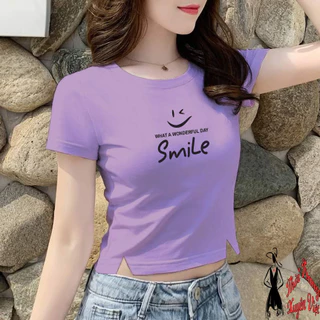 [ Mua 2 Tặng 1] Áo thun nử áo crop topbody xẻ tà SMILE dc làm từ vải thun 4 chiều tại xưởng ko qua trung gian