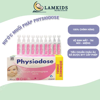 Nước Muối Sinh Lý Pháp Physiodose Vệ Sinh Tai, Mũi, Mắt Cho Bé Hộp 40 Ống x 5ml, Hộp 30 Ống Cho Bé Sơ Sinh Lamkids