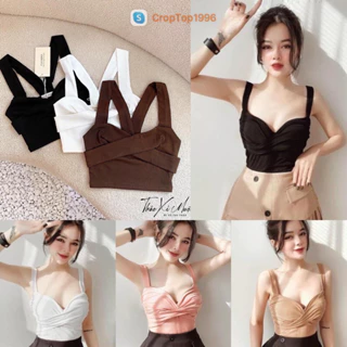 Áo Len Gân Croptop CÓ MÚT NÂNG Thiết Kế Xoắn Chéo A102