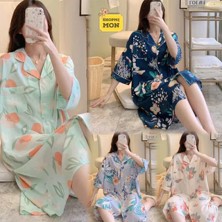 Váy pijama mặc nhà, đầm ngủ vải lanh, váy bầu nhẹ mát, freesize 50-75kg