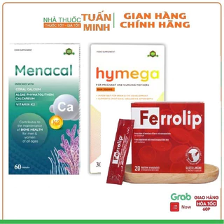 Bộ 3 vi chất sắt Ferrolip canxi Menacal DHA Hymega cho phụ nữ mang thai và cho con bú