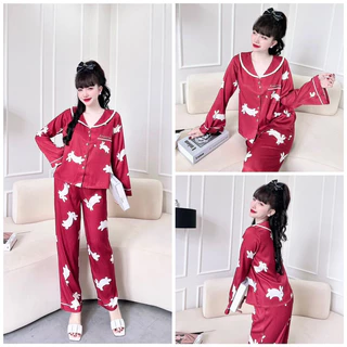 SP_96 Đồ bộ pijama BOLOBALA áo tay dài dáng loe quần dài cổ tròn bèo chất lụa xước thiết kế mới