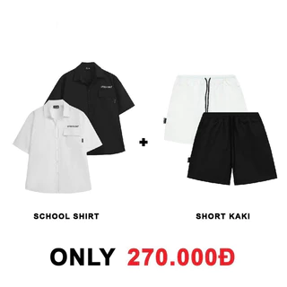 COMBO TIẾT KIỆM Áo Sơ Mi School Shirt Tay Ngắn + Short Kaki U.TEE STUDIO Form Rộng Cho Nam Và Nữ