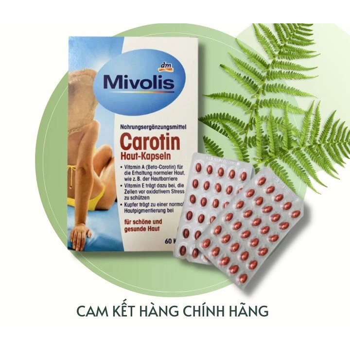 Chống nắng Mivolis Carotin viên uống chống nắng body mặt trắng da mờ thâm sản sinh collagen tái tạo da chống lão hoá