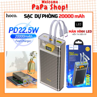 Sạc dự phòng 20000mah Chính hãng - sạc nhanh QC3.0 22.5W, PD Type C 20W, Kèm 2 cáp sạc - Chính hãng phân phối