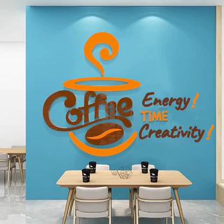 tranh dán tường mica dán nổi ly cafe trang trí quán cafe, trà sữa, phòng bếp ăn, nhà hàng, khu ẩm thực