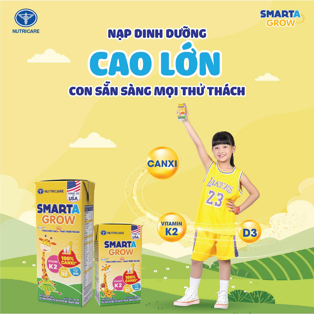 Sữa Bột Pha Sẵn SMARTA GROW Nutricare Giúp Tăng Cân Tăng Chiều Cao Và Hấp Thu Cho Bé Từ 1 Tuổi (thùng 48 Hộp x 180ml)