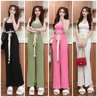 Set Quần Suông Phối Dây Áo Cổ Yếm Thun Gân - HN Closet