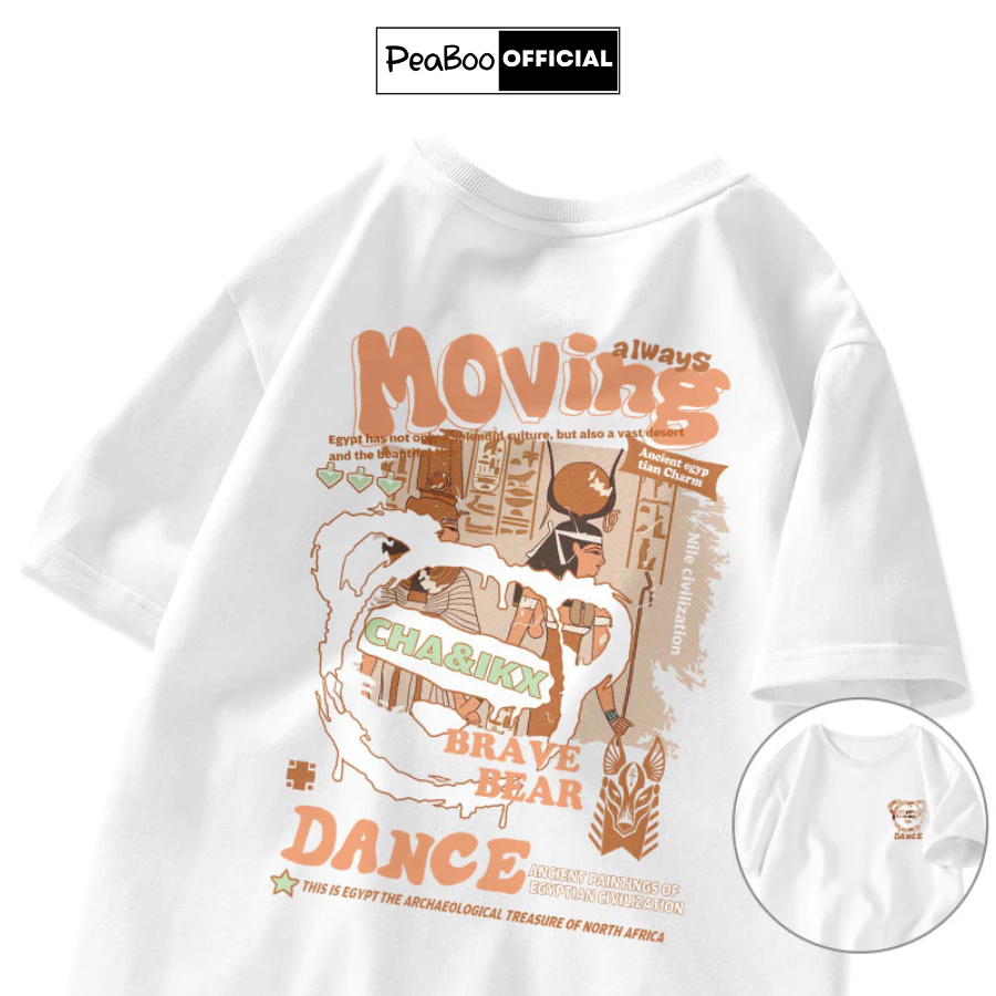 Áo Thun Nữ, Áo Phông Unisex By PEABOO Mã BST03 Màu Trắng In Hình Chất Cotton Thoáng Mát Form Rộng Tay Lỡ Cho Nam Nữ