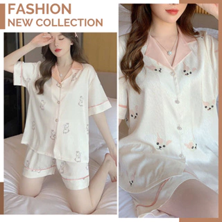 Bộ pyjama cộc tay họa tiết dễ thương hàng Quảng Châu, Bộ đồ ngủ nữ lụa xước cao cấp BN027