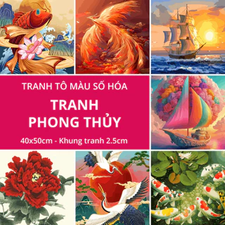 ✅Tranh tô màu theo số 40x50cm - Chủ đề Phong thủy đã căng khung