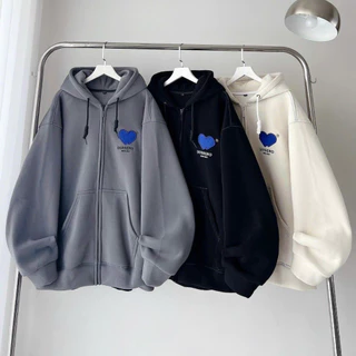 Áo Khoác hoodie zip Derrero chất nỉ ngoại thêu tim